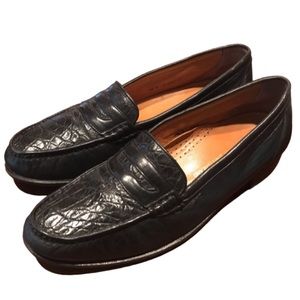 EUC Bally Black Crocodile Embossed Leather Penny Loafers Switzerland Size 9.5 M